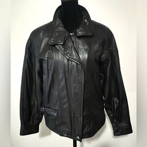 Vintage 1980s Wilsons Black Leather
Motorcycle Biker Jacket Vtg S (Fit Medium)